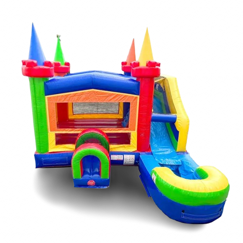 Multicolor wet, dry, bounce house combo