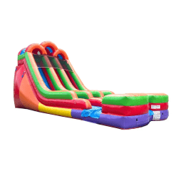 xsl wd18dbl rbw 3qtr 1 1763849837 18' Tall Retro Double Lane Rainbow Wet/Dry Inflatable Slide with Blower