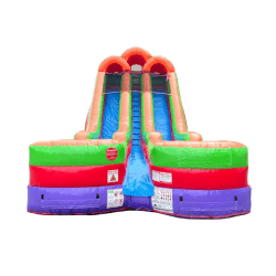 xsl wd18dbl rbw front 1 1763849836 18' Tall Retro Double Lane Rainbow Wet/Dry Inflatable Slide with Blower